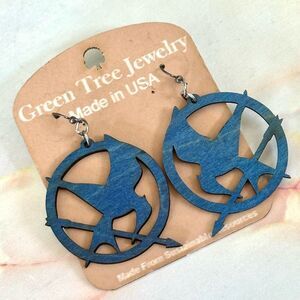 Green tree jewelry blue round bird earrings